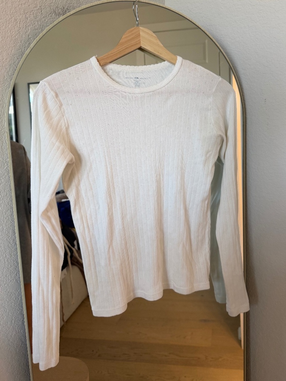 Brandy Melville White Pointelle Ribbed Long Sleeve Top